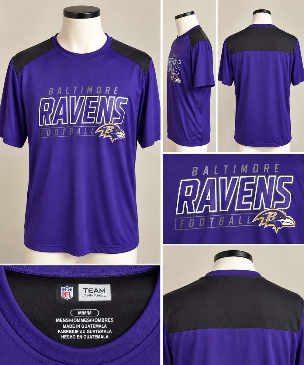 NFL Team Apparel Baltimore Ravens Menโs M Purple Black Performance T-Shirt